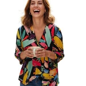 Trisha Tyler Colorful Plush Cardigan Womens Size 1X Artsy Funky Jacket
